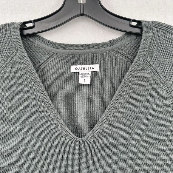 Athleta Sweater Womens Small Hanover V-Neck Gray Knit Merino Wool Blend Relaxed - Picture 2 of 9